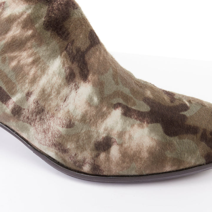 GIUSEPPE ZANOTTI navy green camouflage ponyhair metal tiered heel boots EU43