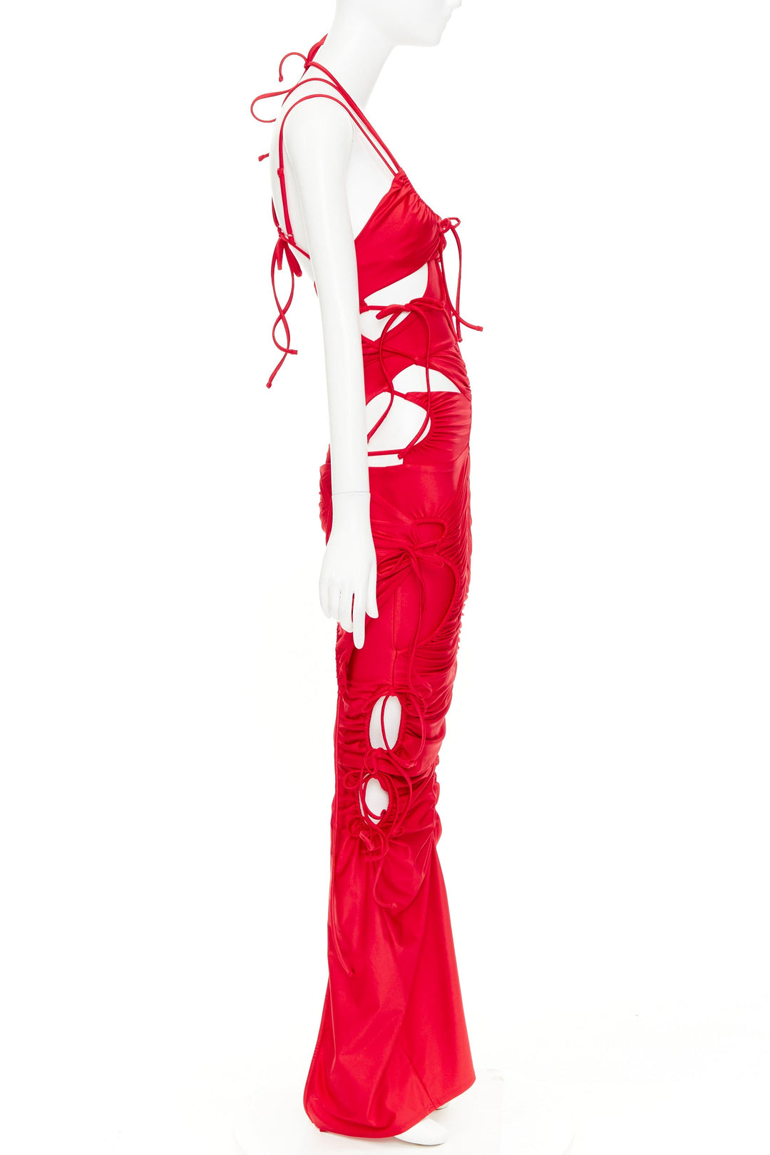 BALENCIAGA Demna 2023 Runway red patched bikini ribbon tie maxi dress FR34