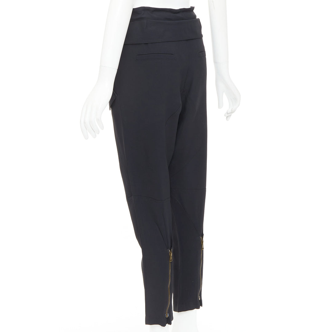 CHLOE black cady flap pocket bow front paperbag cropped harem trousers