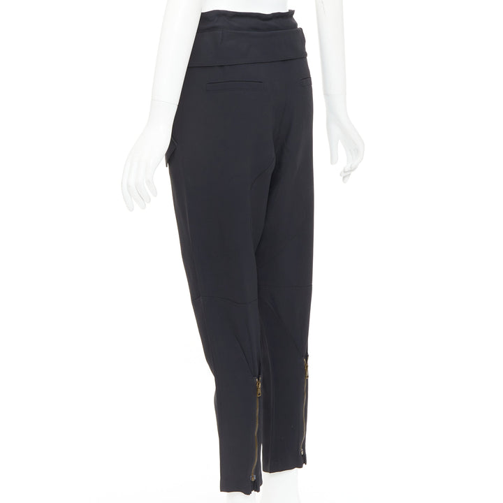 CHLOE black cady flap pocket bow front paperbag cropped harem trousers