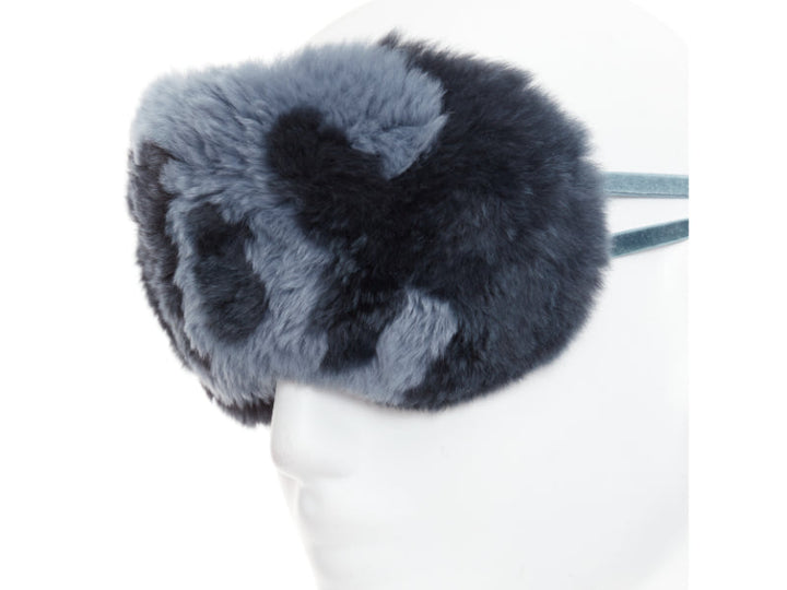 CHANEL Coco Neige navy black fur CC logo eye mask