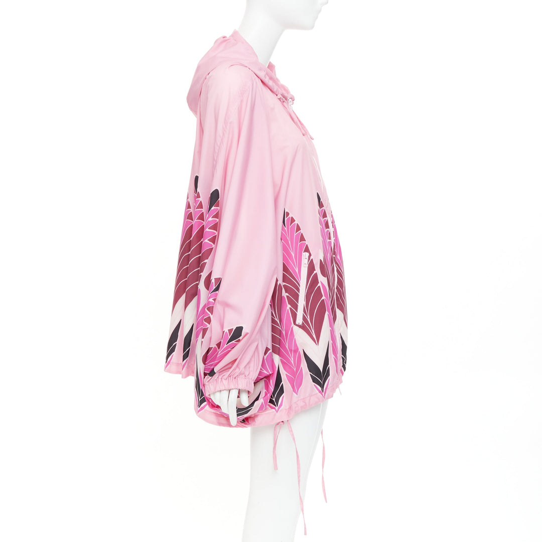 VALENTINO 2020 print pink abstract floral nylon ruched cocoon parka coat IT40 S