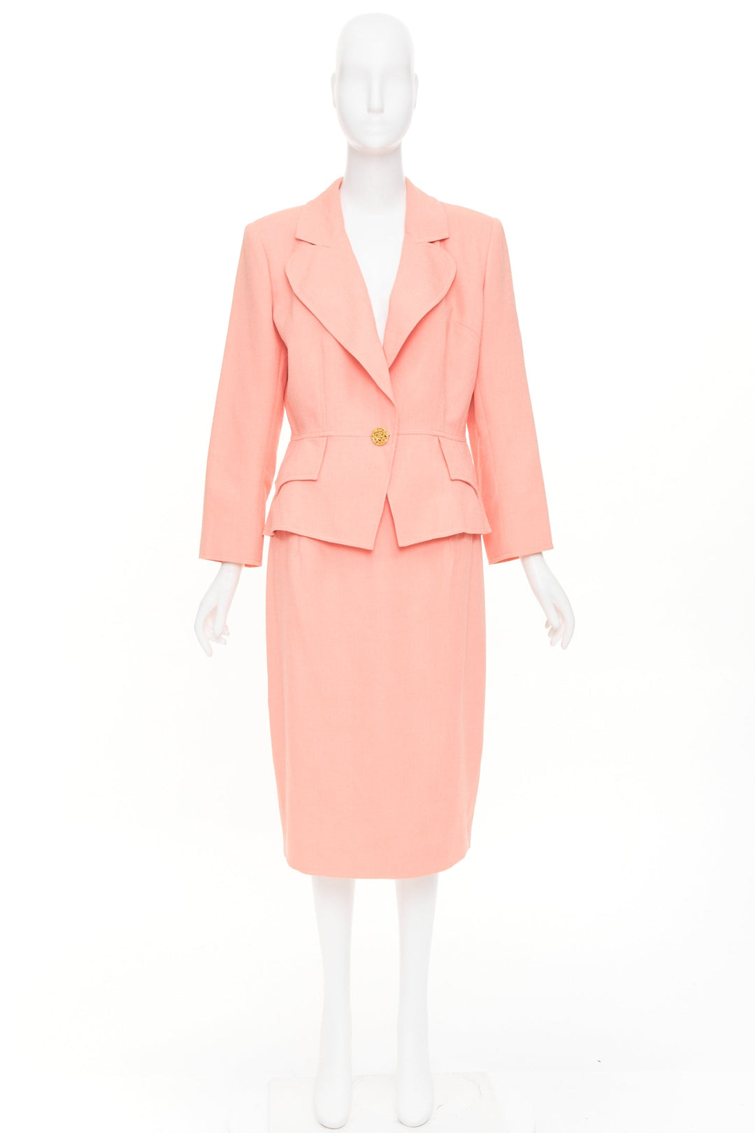 CHRISTIAN LACROIX Vintage peach single gold button wool skirt suit FR46 3XL