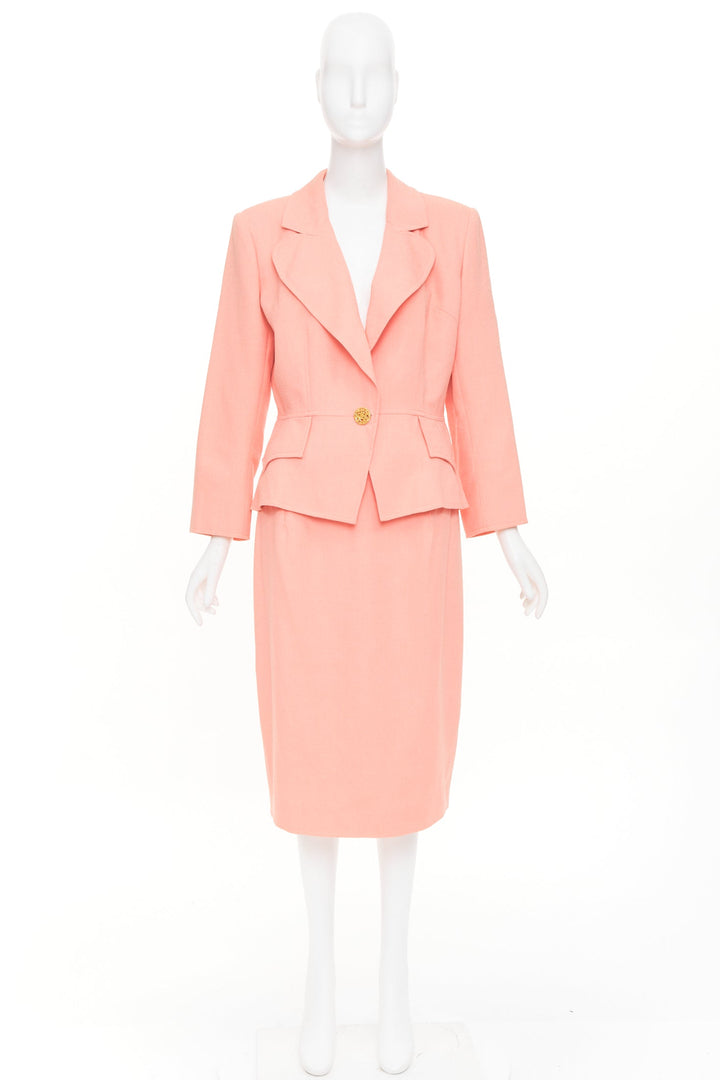 CHRISTIAN LACROIX Vintage peach single gold button wool skirt suit FR46 3XL