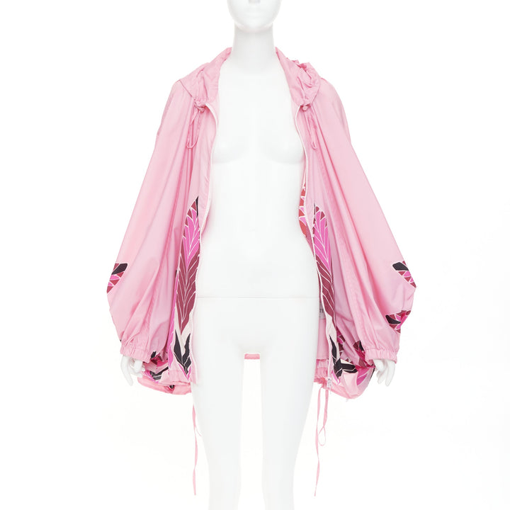 VALENTINO 2020 print pink abstract floral nylon ruched cocoon parka coat IT40 S