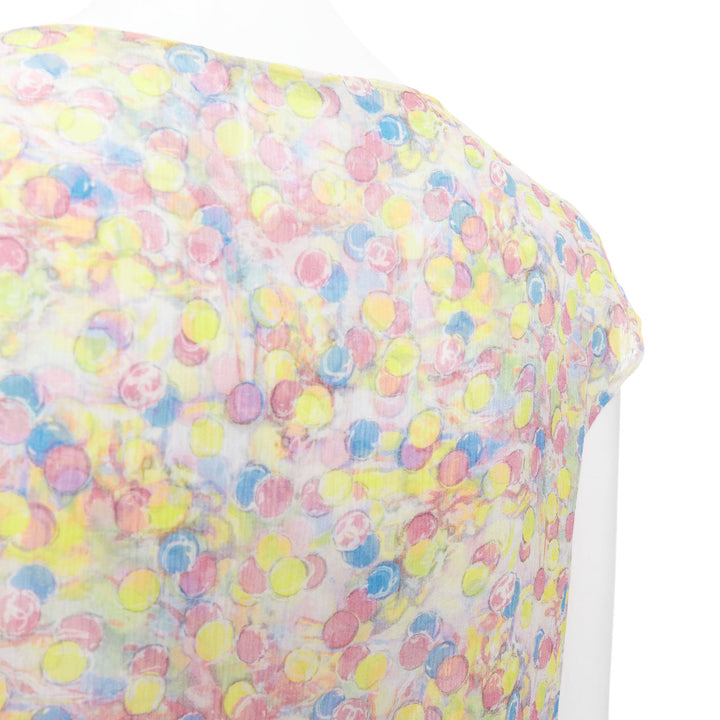 CHANEL 2011 100% silk Vintage circle pastel CC logo ruffle blouse FR42 XL