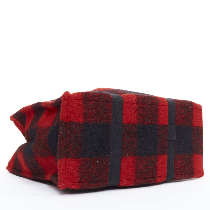 ISABEL MARANT ETOILE Rusty red black tartan plaid wool tote bag