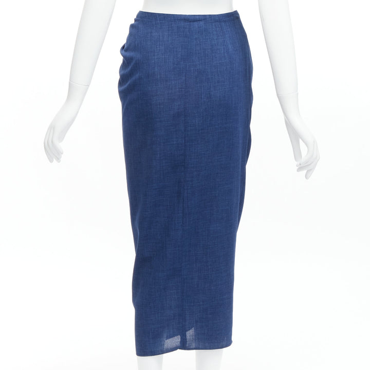 THIERRY MUGLER Vintage blue lightweight drape wrap waist button skirt IT63-90 S