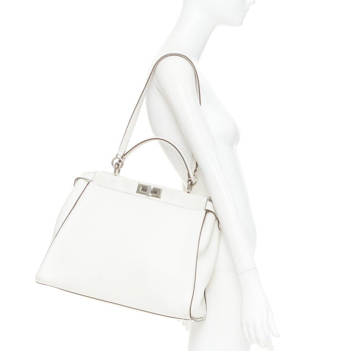 FENDI Peekaboo off white leather silver hardware Bug Monster fur eye lined bag