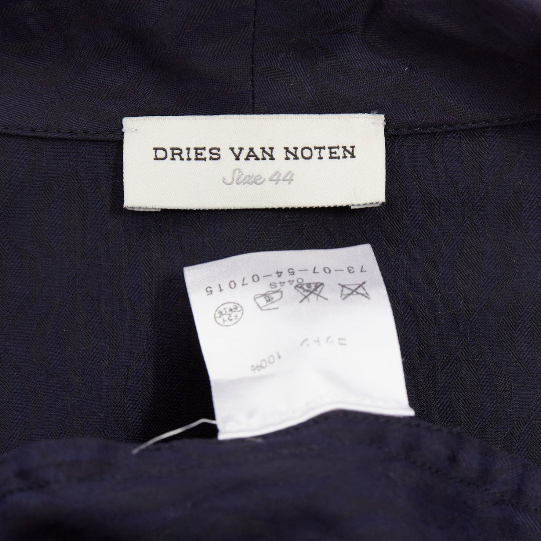 DRIES VAN NOTEN navy subtle printed cotton collared kimono overshirt IT44 XS