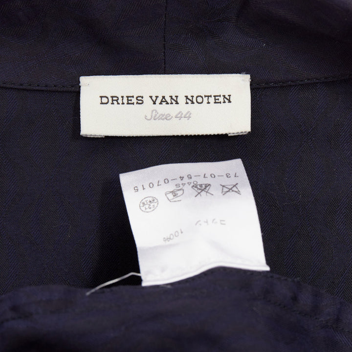 DRIES VAN NOTEN navy subtle printed cotton collared kimono overshirt IT44 XS
