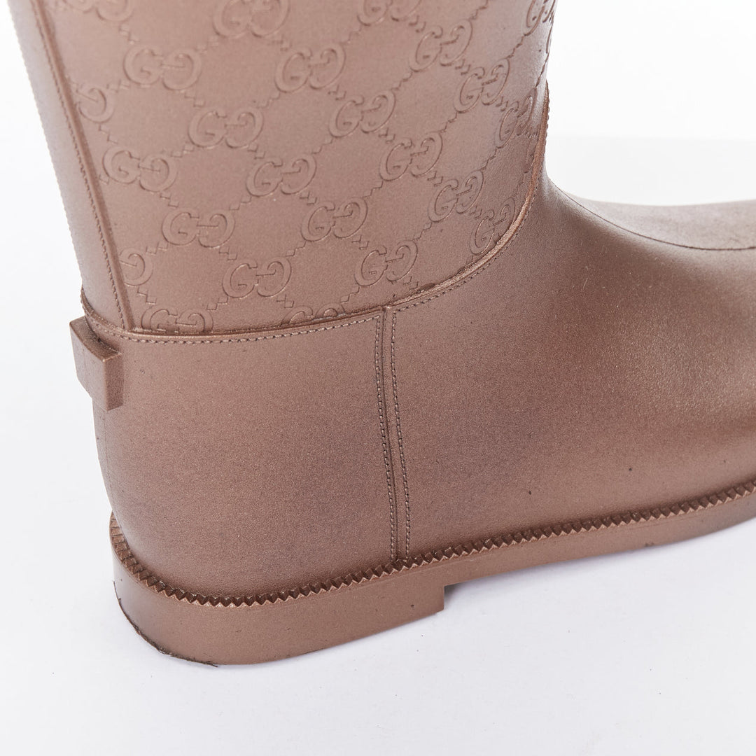 GUCCI bronze GG logo monogram rubber flat tall rainboots EU36