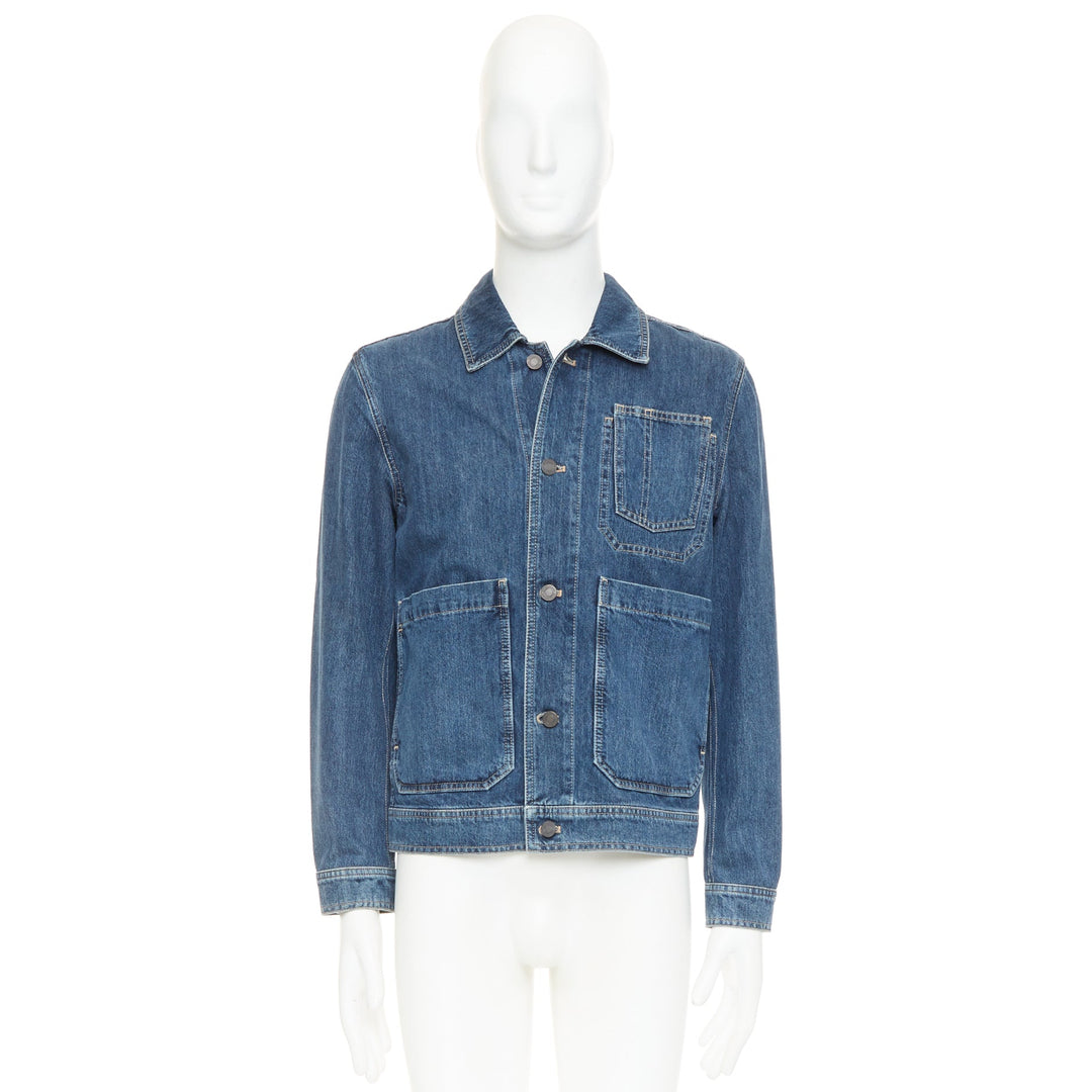 BOTTEGA VENETA blue washed denim patch pocket discreet logo chore jacket IT48 M