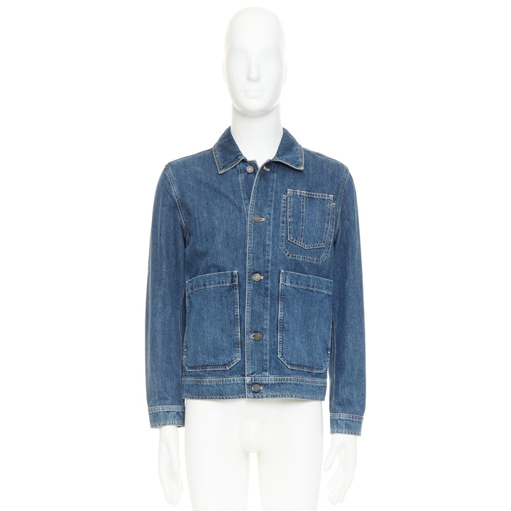 BOTTEGA VENETA blue washed denim patch pocket discreet logo chore jacket IT48 M