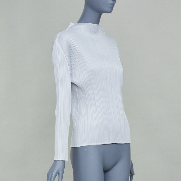 ISSEY MIYAKE Pleats Please grey plisse angular mock neck top JP3 L