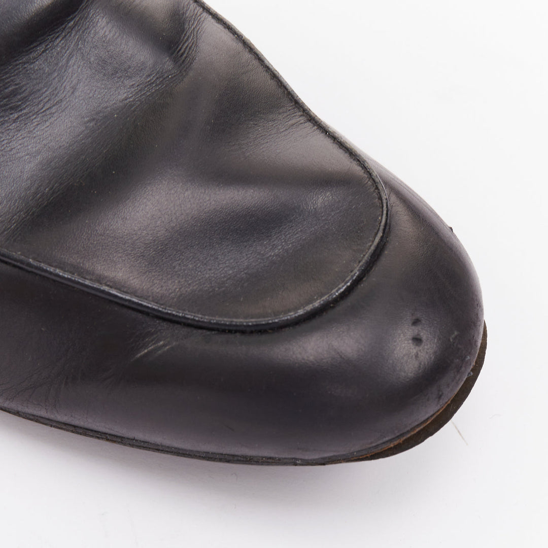 GUCCI Princetown black smooth leather gold horsebit mule loafers UK8 EU42