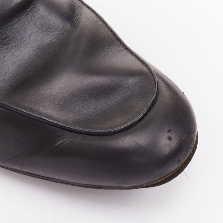 GUCCI Princetown black smooth leather gold horsebit mule loafers UK8 EU42