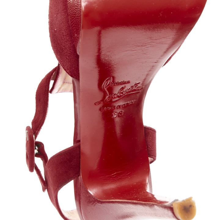 CHRISTIAN LOUBOUTIN Orlan 140 Suede dark red Tstrap platform buckle sandals EU38