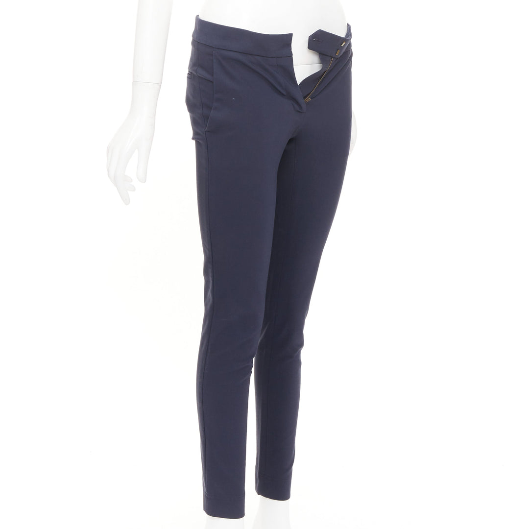STELLA MCCARTNEY navy cotton blend zip fly tapered cigarette trousers IT 38 XS