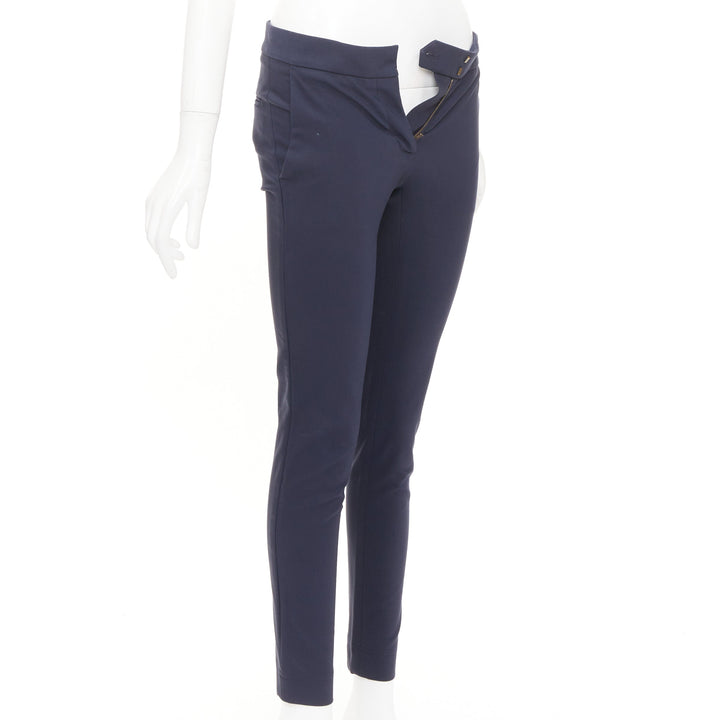 STELLA MCCARTNEY navy cotton blend zip fly tapered cigarette trousers IT 38 XS