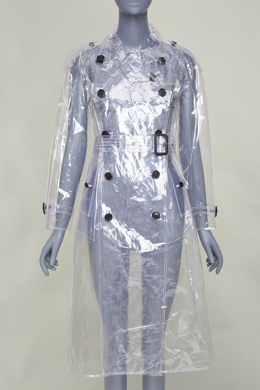 BURBERRY 2018 Runway transparent clear vinyl plastic double breasted trench M