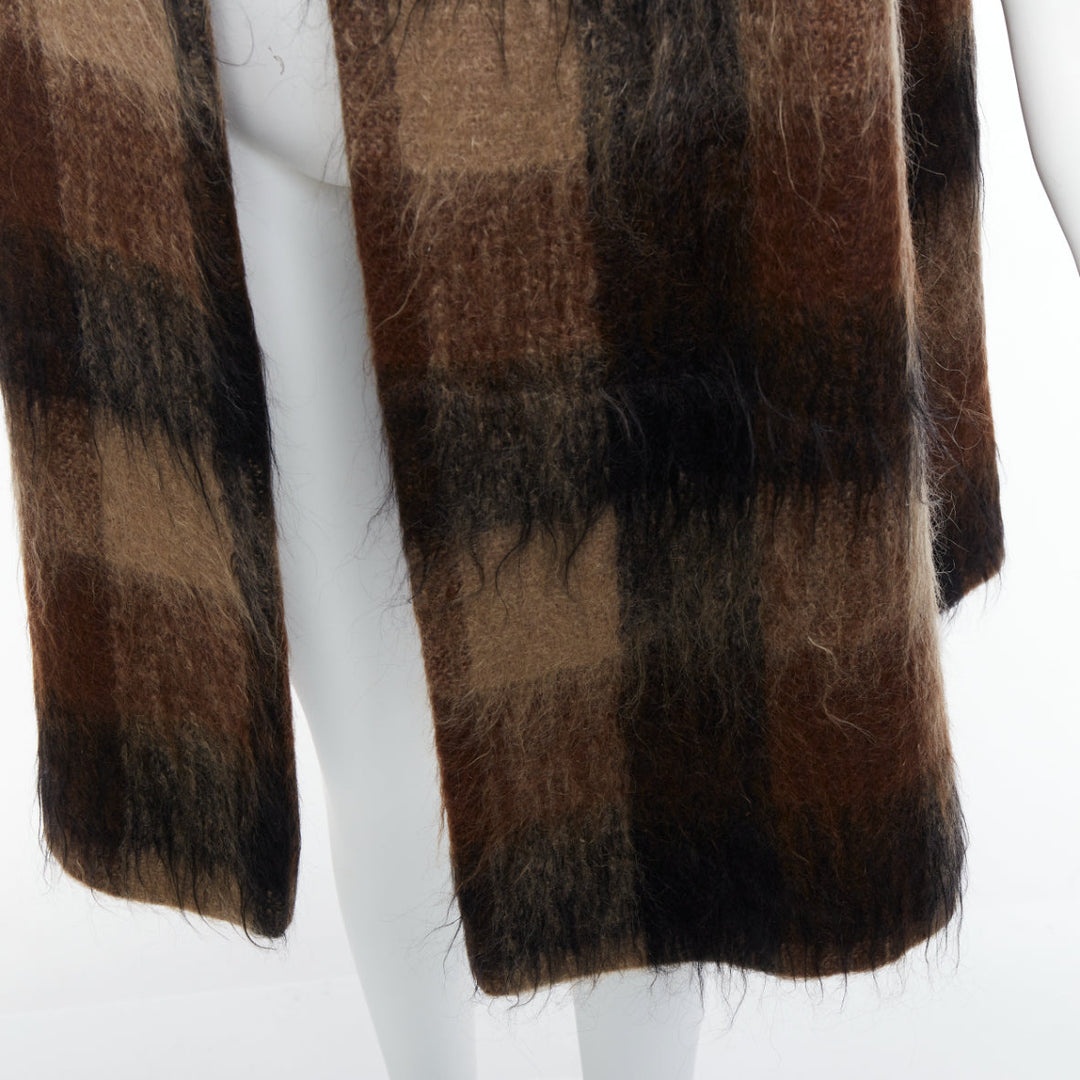 LILLI ANN Vintage brown checked mohair wide sleeve long overcoat