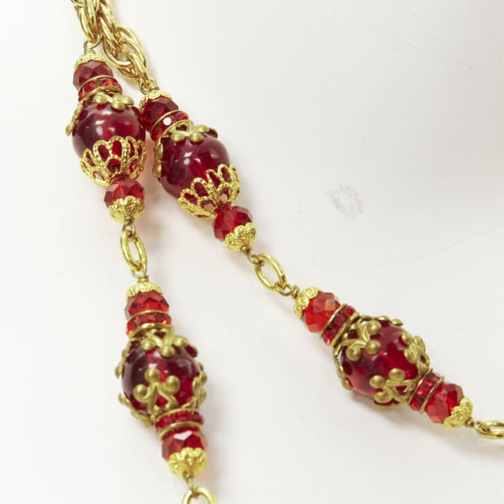 vintage CHANEL 93P red Gripoix Byzantine ball gold-tone sautoir necklace rare