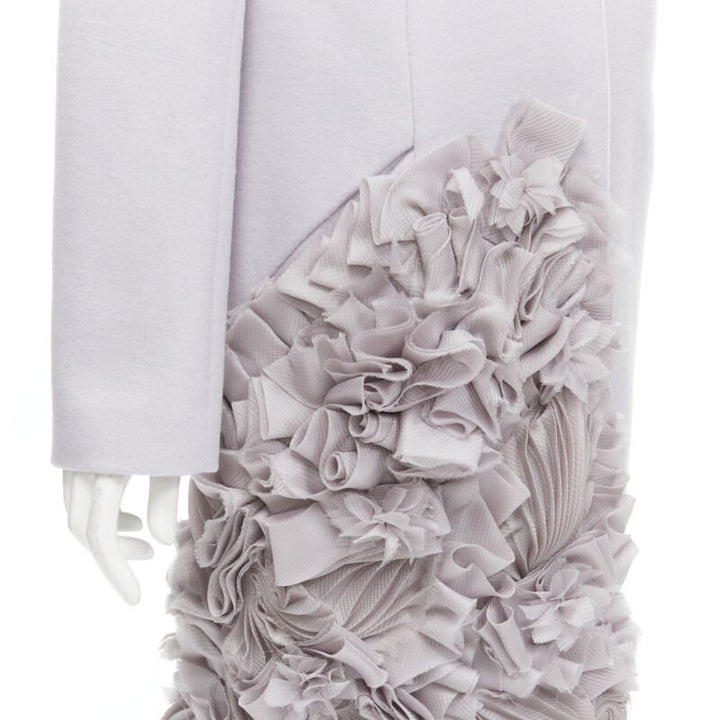 RUBAN ATELIER 100% cashmere lilac grey ruffle applique oversized coat XS