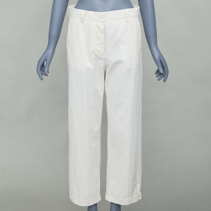 MIU MIU 2023 beige cotton back logo applique straight leg pants IT36 XXS