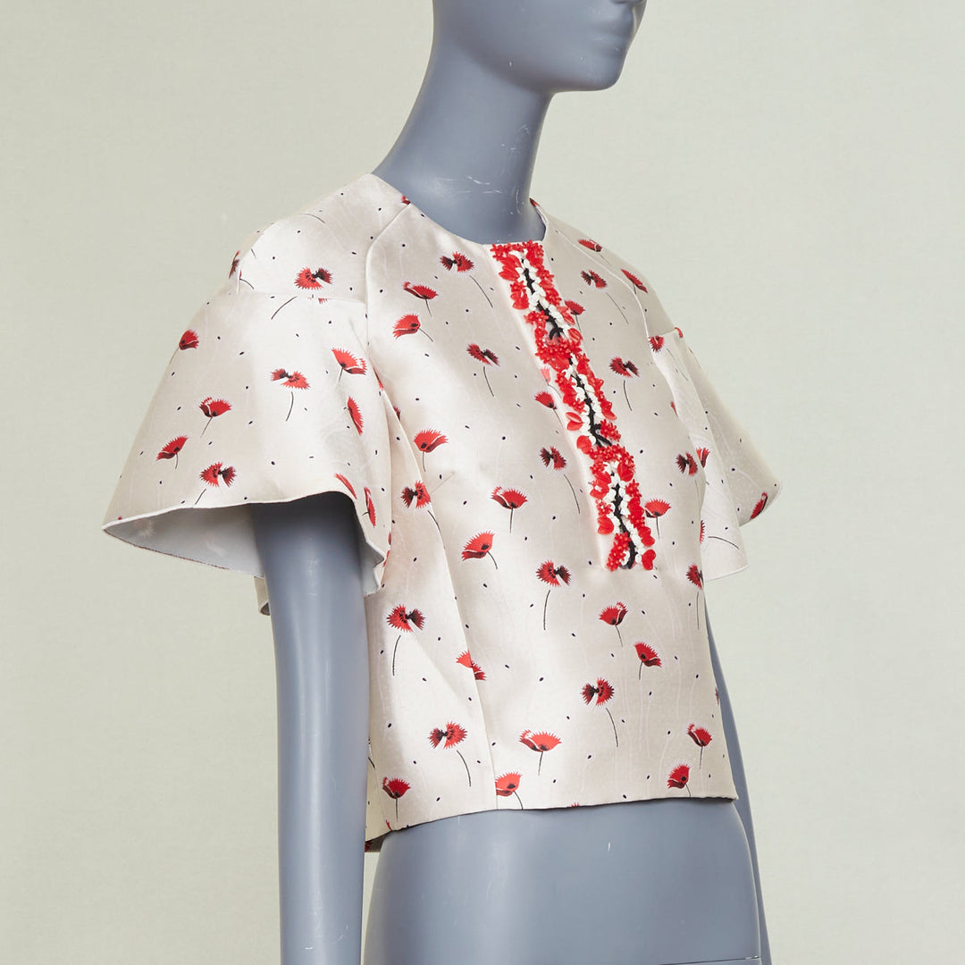 GIAMBATTISTA VALLI 2014 poppy floral ruffle beaded embellished crop top IT40 XS