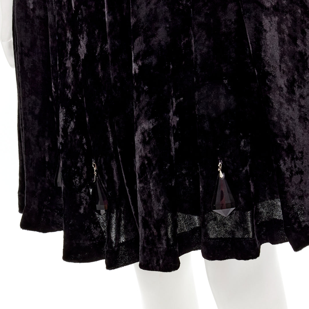 rare COMME DES GARCONS Vintage black crushed velvet teardrop crystals skirt M