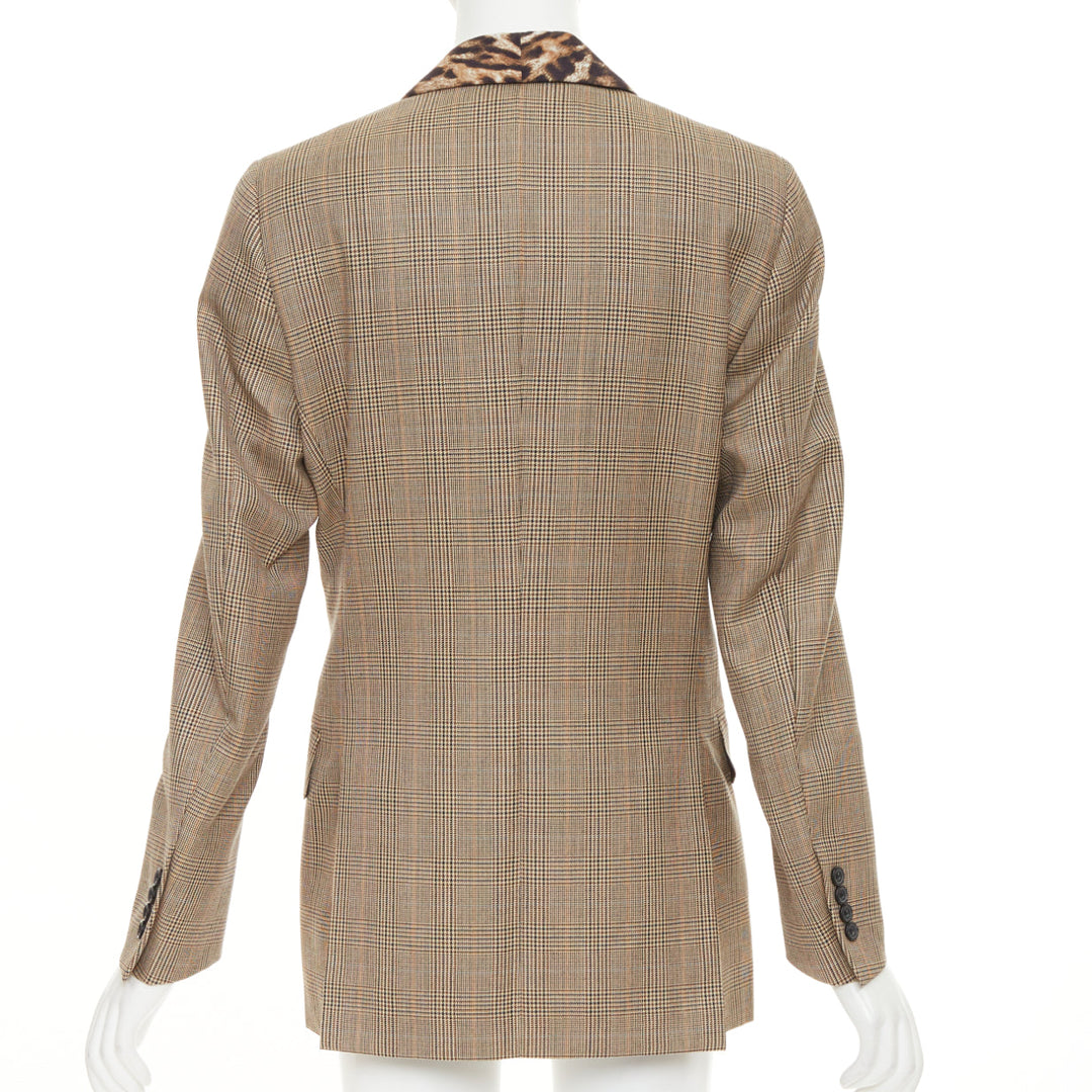 R13 2019 Runway Shawl brown wool leopard shawl collar check blazer S