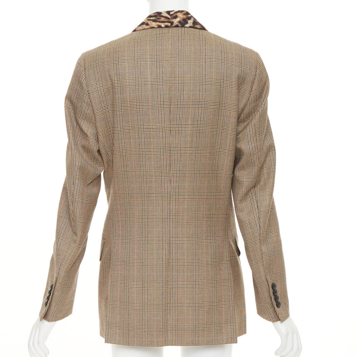 R13 2019 Runway Shawl brown wool leopard shawl collar check blazer S