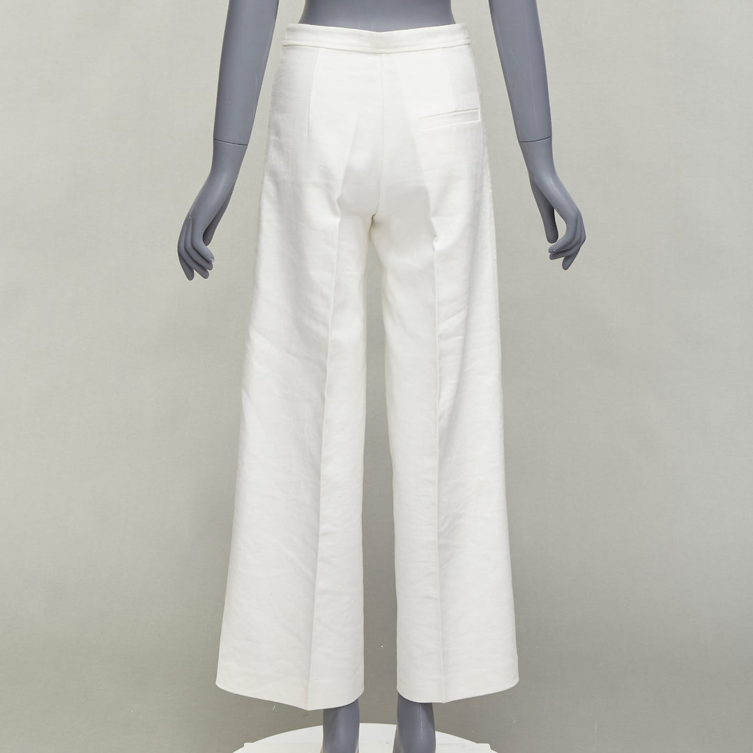 ISABEL MARANT white cotton linen high waist wide leg cropped pants FR36 S