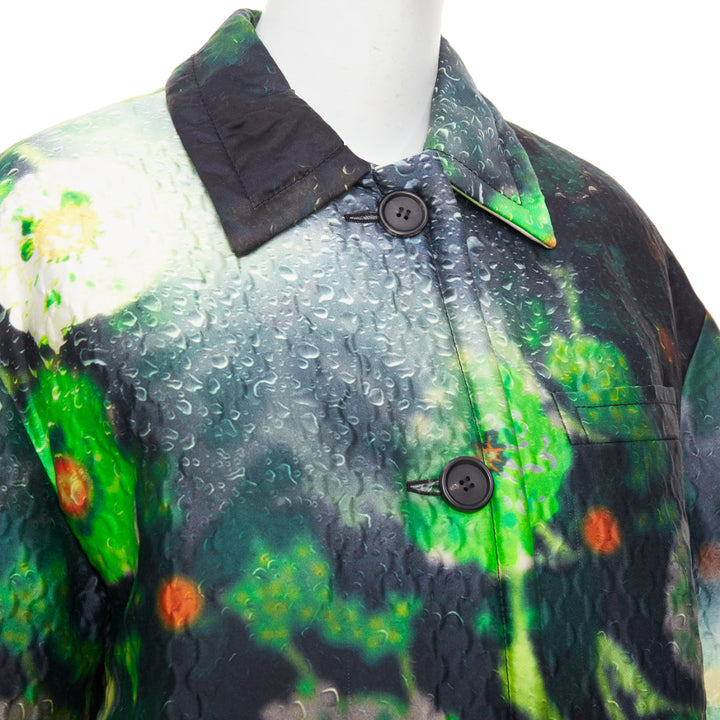 PRADA 2018 Runway green black flower raindrop print overcoat jacket IT38 XS