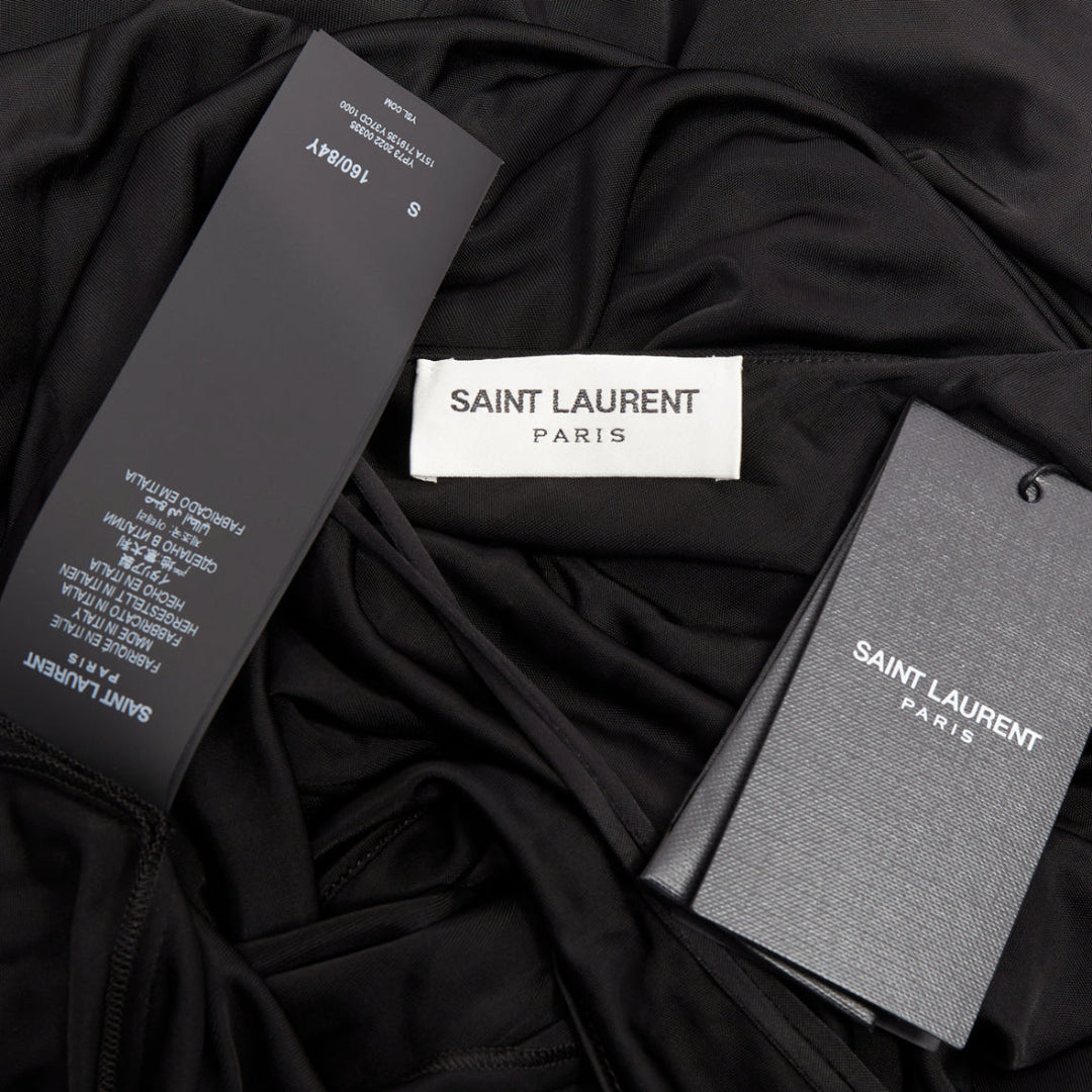 rare SAINT LAURENT 2022 Runway purple Wild Rose applique ruched plunge gown XS