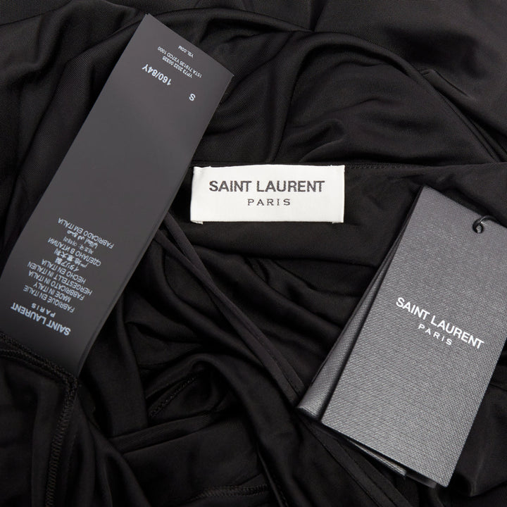 rare SAINT LAURENT 2022 Runway purple Wild Rose applique ruched plunge gown XS