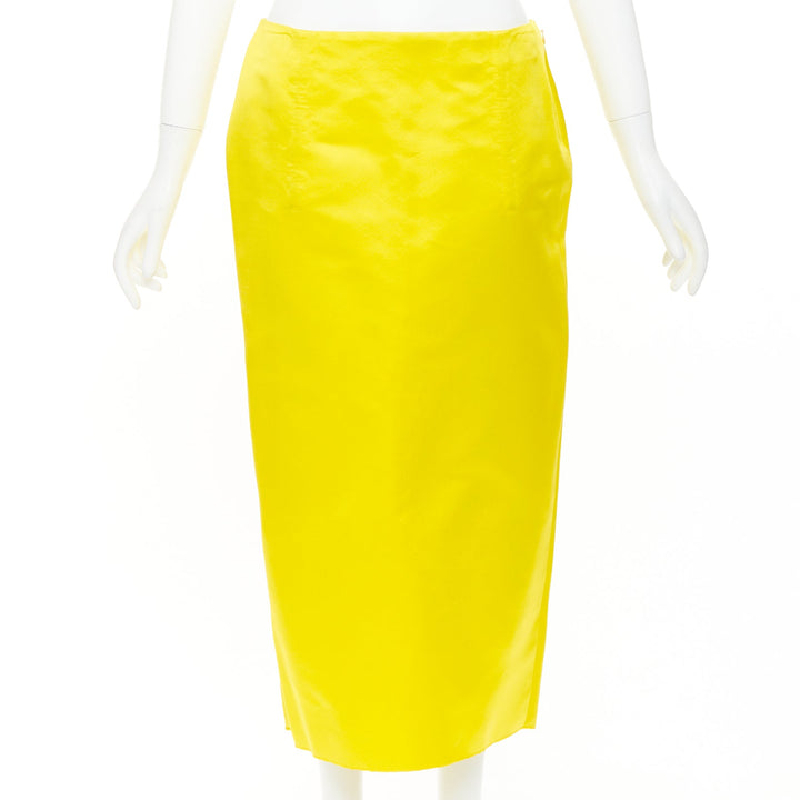 PRADA 2022 Raf Simons Runway yellow satin split high waisted midi skirt IT40 S