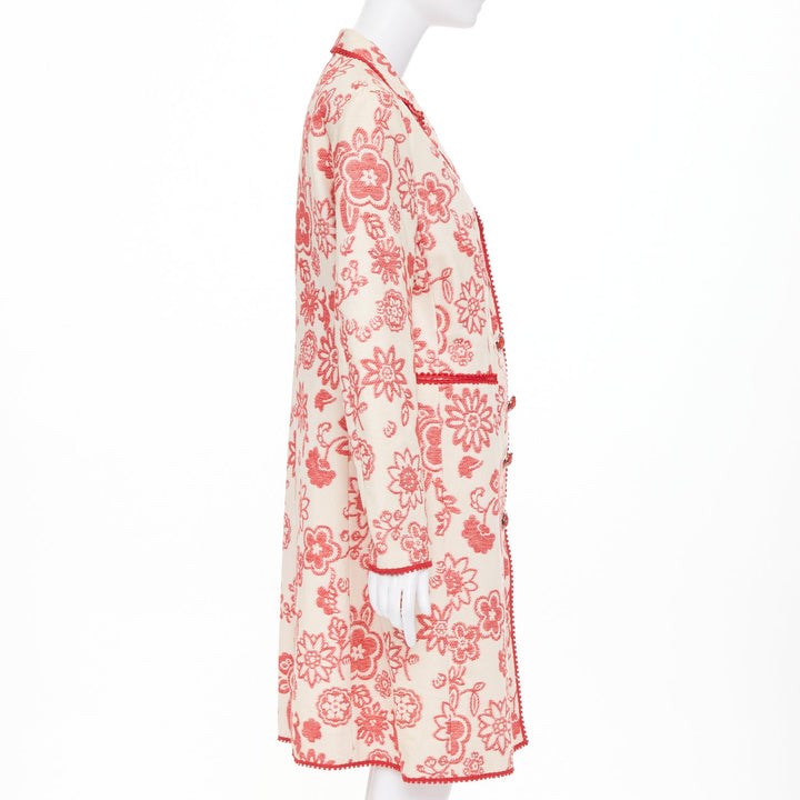 MOSCHINO Cheap and Chic beige red floral tapestry jacquard button coat IT46 XL