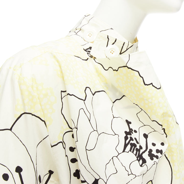 MARNI yellow white 100% cotton floral print belted cowl neck dress IT36 XXS