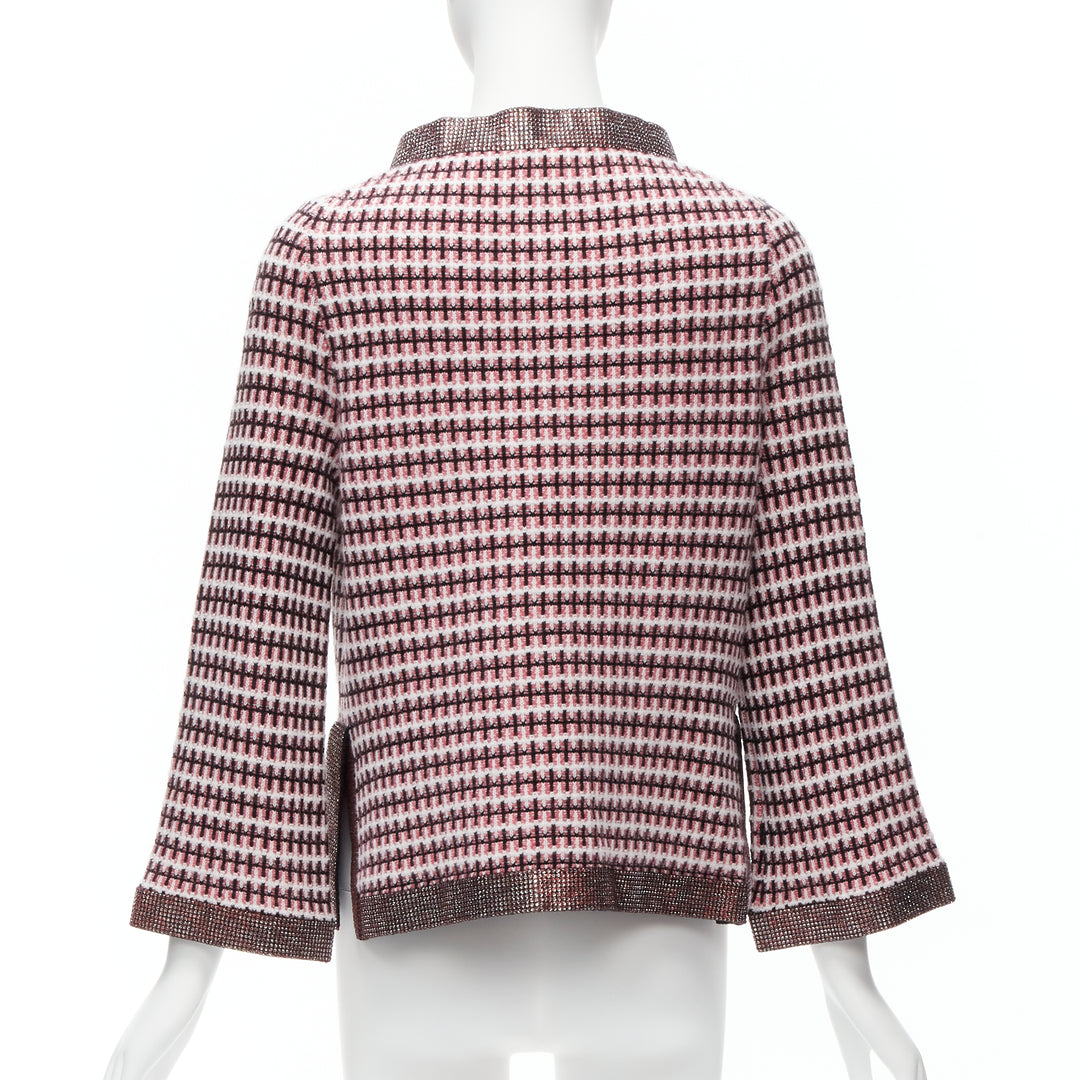 Female mannequin wearing Chanel by Karl Lagerfeld Pink Cashmere Women Cardigan in Size FR34 | Available at JHROP