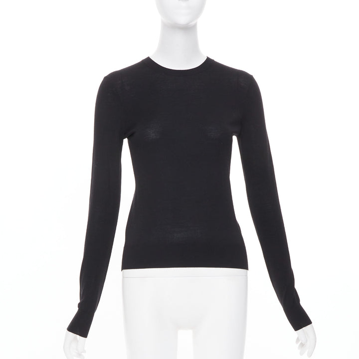 THEORY black wool blend fine knit long sleeve warm crew neck sweater P XS