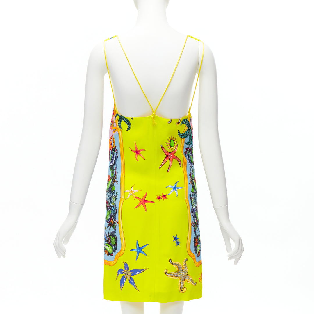 VERSACE 2020 Tresor De La Mer signature starfish print yellow dress IT38 XS