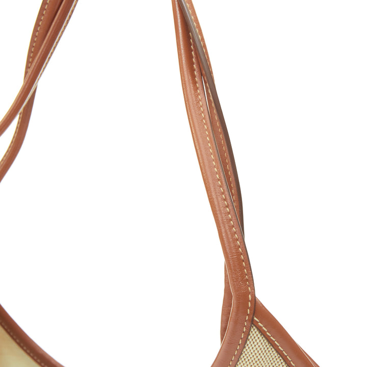 MIU MIU 2023 Ivy beige canvas brandy brown leather trim shoulder tote bag