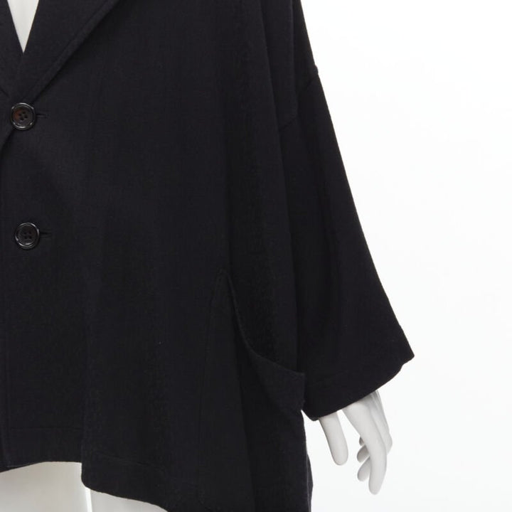 COMME DES GARCONS 1980's Vintage black wool wide cut oversized asymmetric blazer