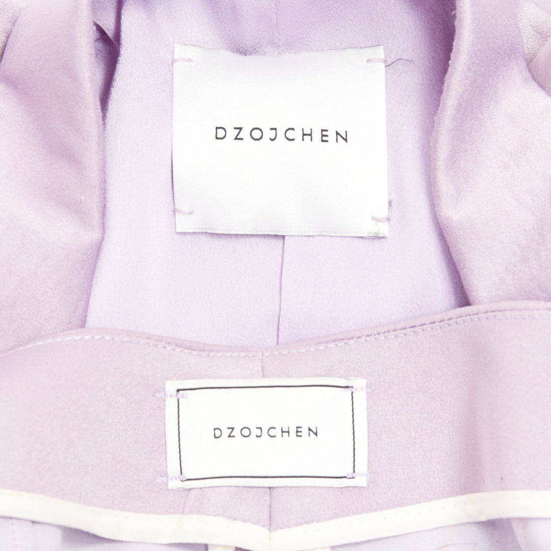 DZOJCHEN lavender purple satin double breasted belted blazer short set XS