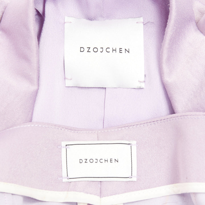 DZOJCHEN lavender purple satin double breasted belted blazer short set XS