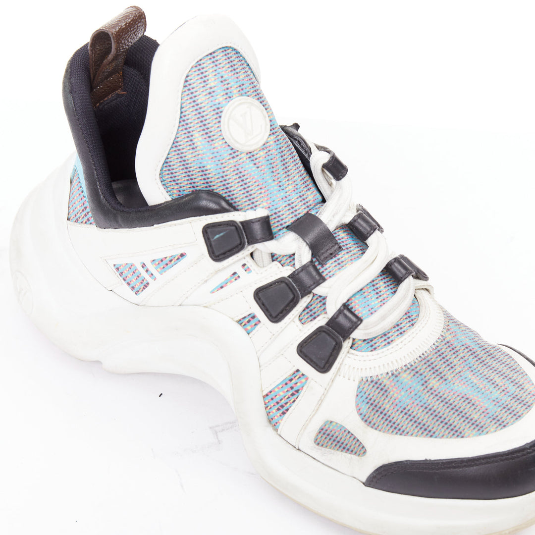 LOUIS VUITTON Archlight white leather black blue monogram chunky sneakers EU39