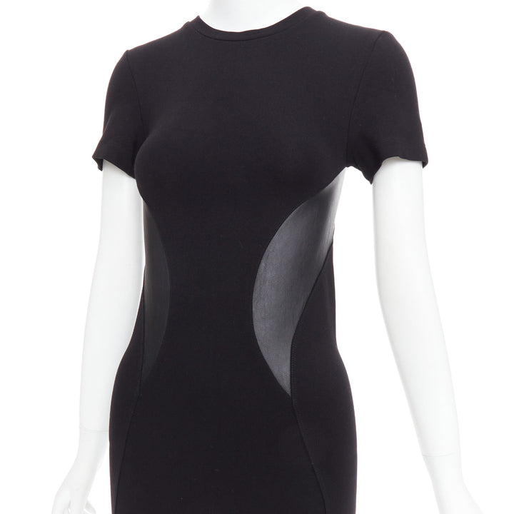 MCQ ALEXANDER MCQUEEN black leather panel fitted bodycon dress S