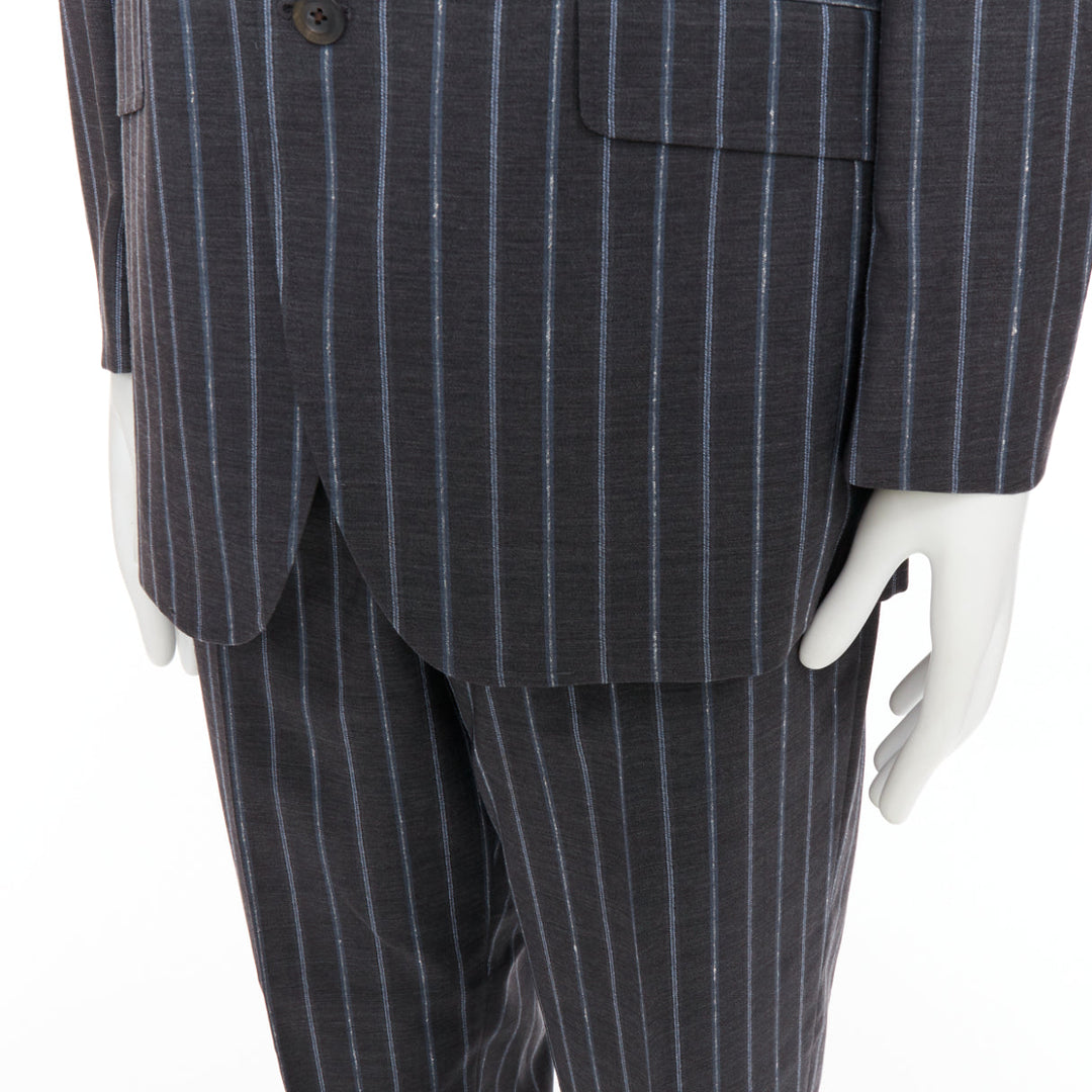 ETRO grey blue pinstripe 100% wool single breasted blazer jacket IT50 L